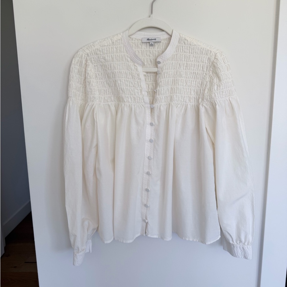 Madewell Cream Smocked Yoke Button-Down Blouse